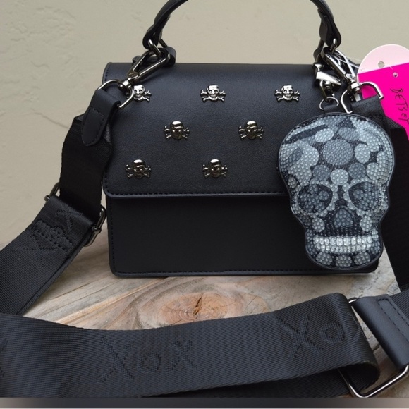 Betsey Johnson XOMYLO Skull Embellished Crossbody Bag with sugar Skull bag charm